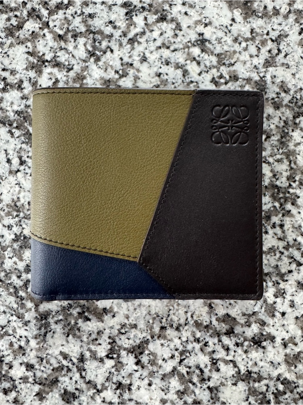 Loewe Olive, Black & Navy Leather Colorblock Bifold Wallet